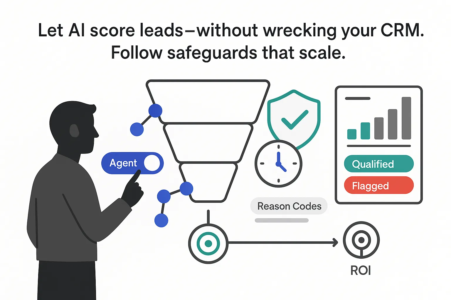 Governed AI lead scoring funnel shield protecting CRM SLA clock report ROI target human toggling