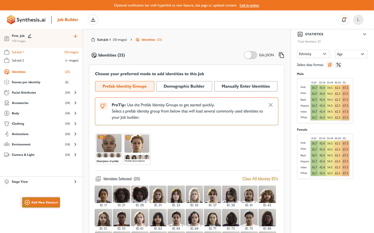 Synthesis AI Job Builder tool within Synthesis Humans product.