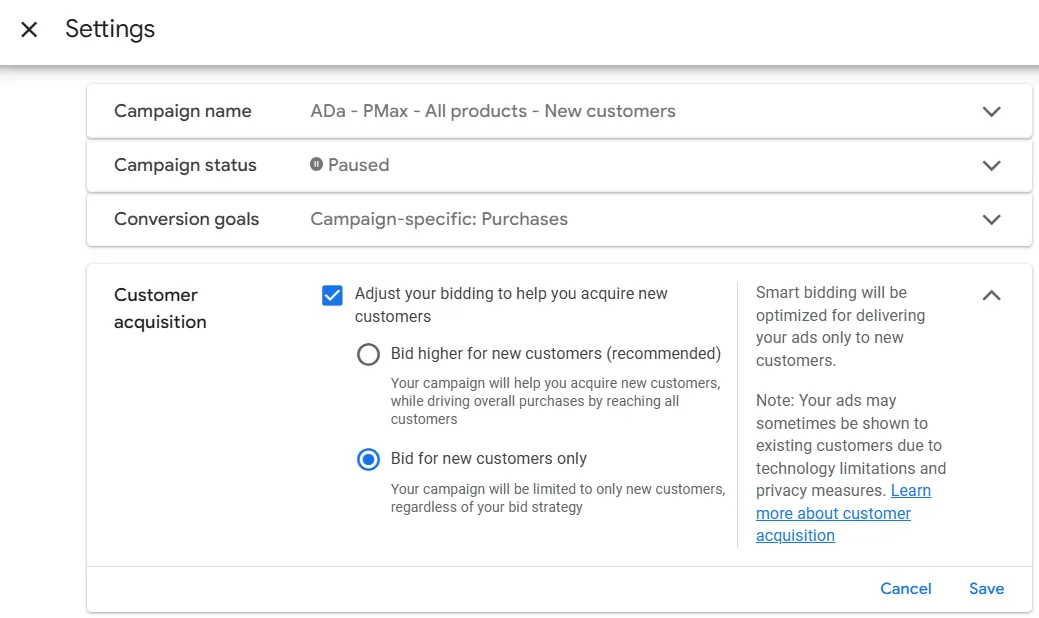 Additional impact of new customers test