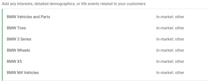 BMW trend with audience segments