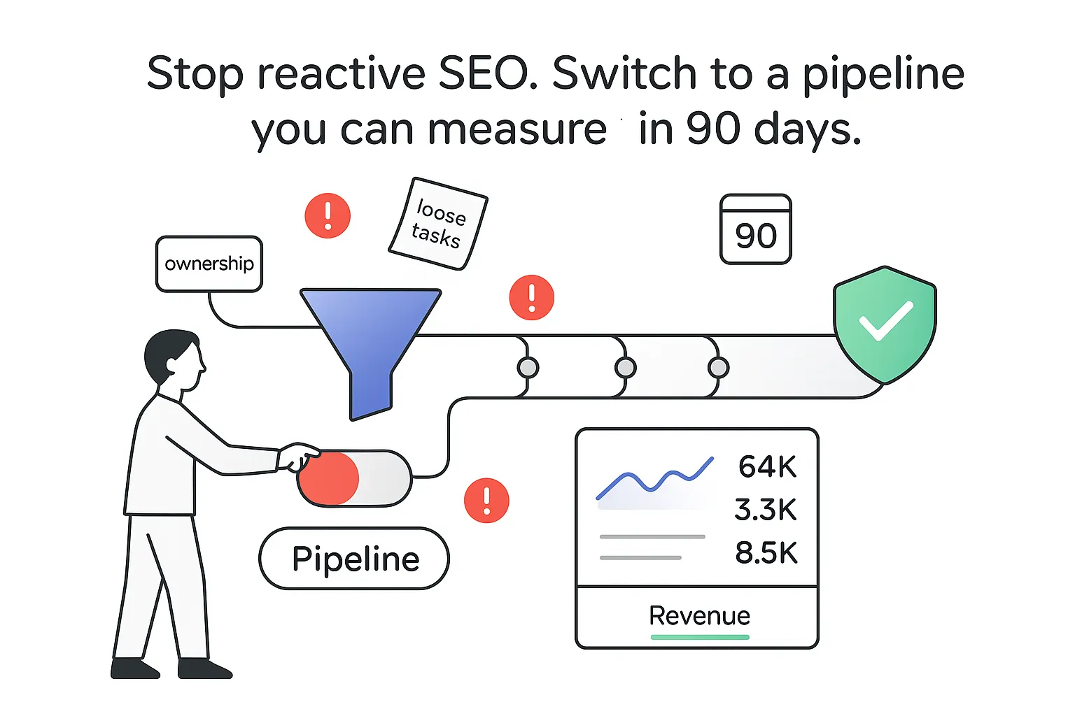 Stop reactive SEO funnel to pipeline with success shield analytics revenue 90 days