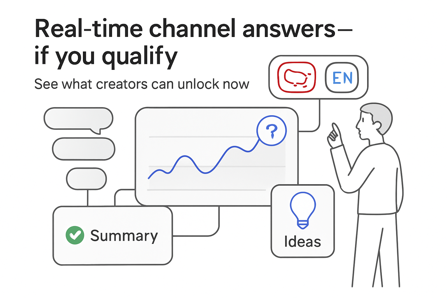 Minimalist analytics dashboard sparkline Q and A chip comment funnel summary tick ideas card toggles