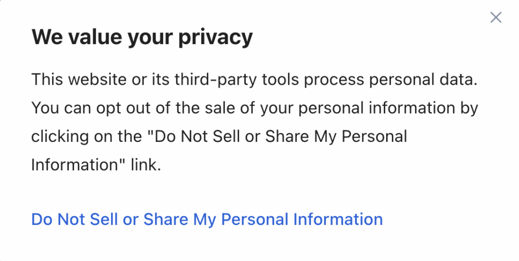 Example of an opt-out cookie banner with equal Accept and Reject options