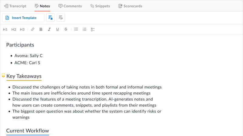 AI-generated call notes summarizing a sales meeting