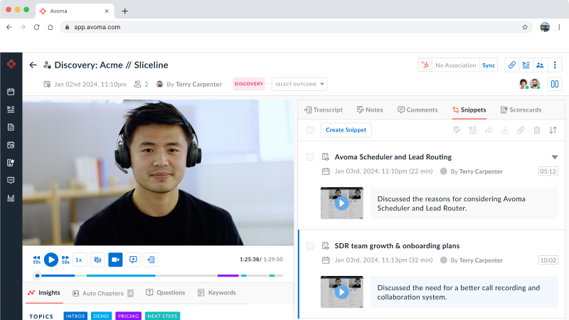 Sharing call snippets with teams for enablement and insights