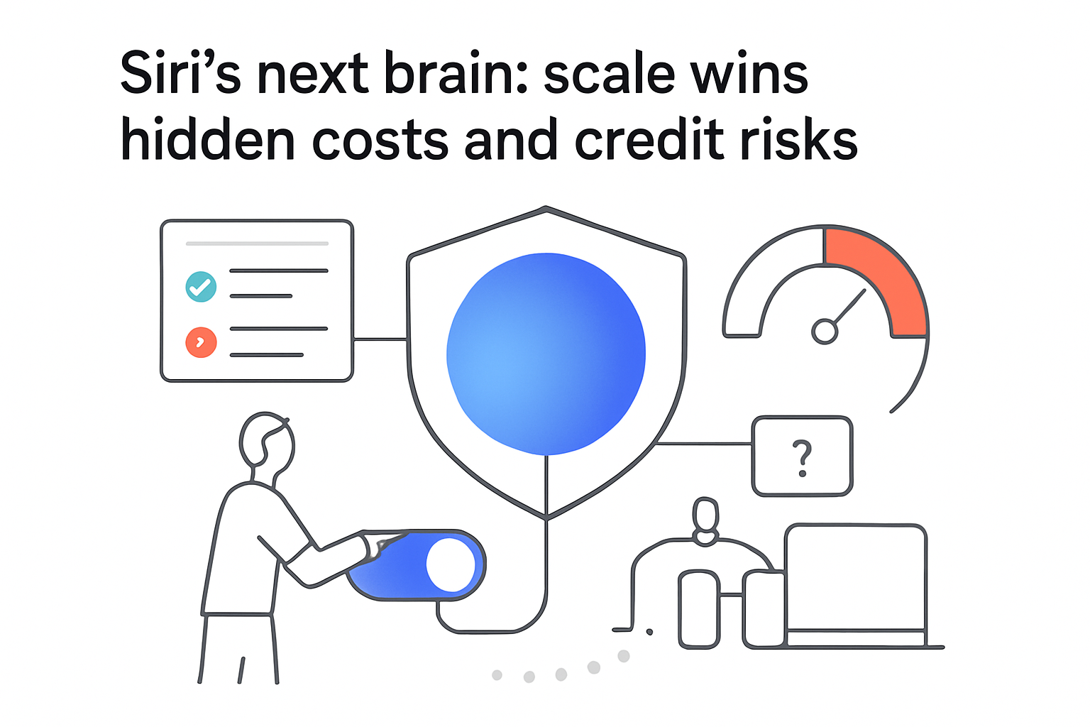 Minimalist network node illustration with shield funnel gauge report credit tag person toggling switch