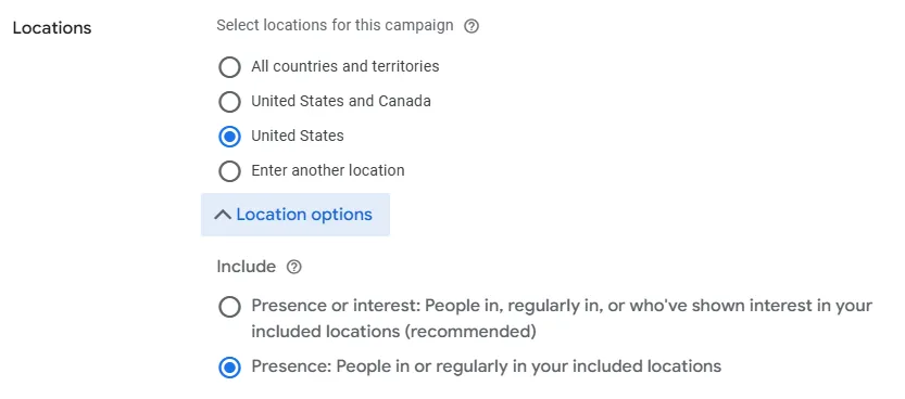Location performance breakdown showing concentration in U.S.