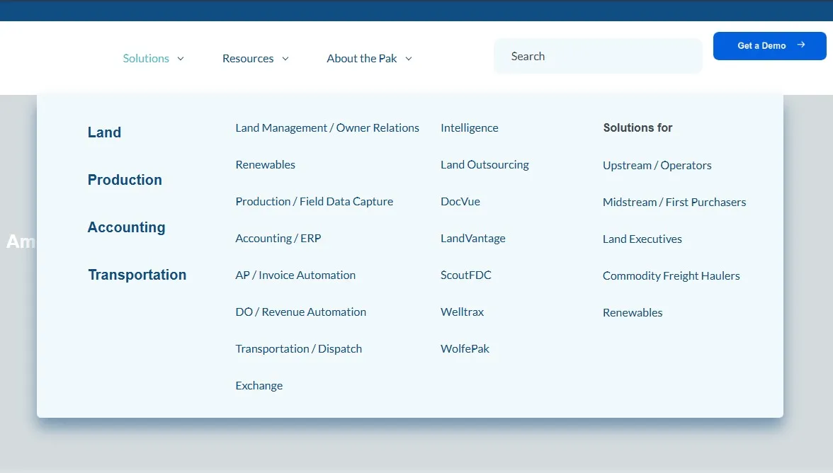 Menu restructure wireframe for clear solutions and modules taxonomy
