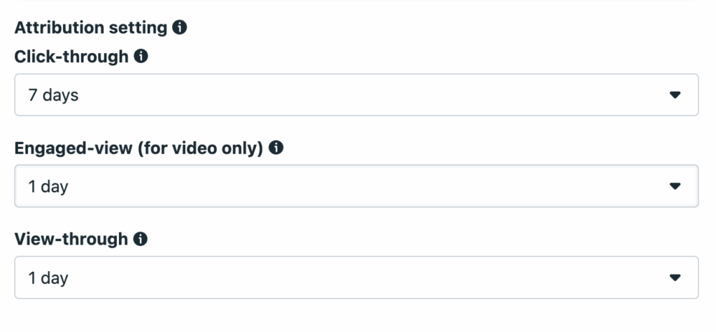 Meta Ads attribution settings screenshot