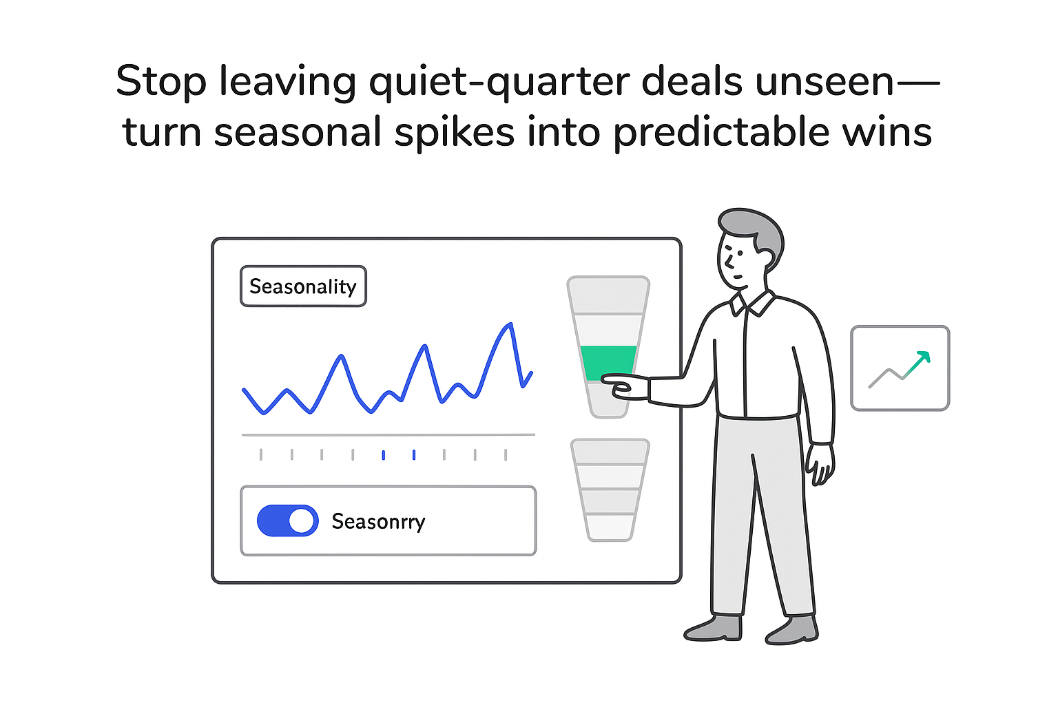 Minimalist CRM analytics dashboard with seasonality toggle on showing monthly demand spikes