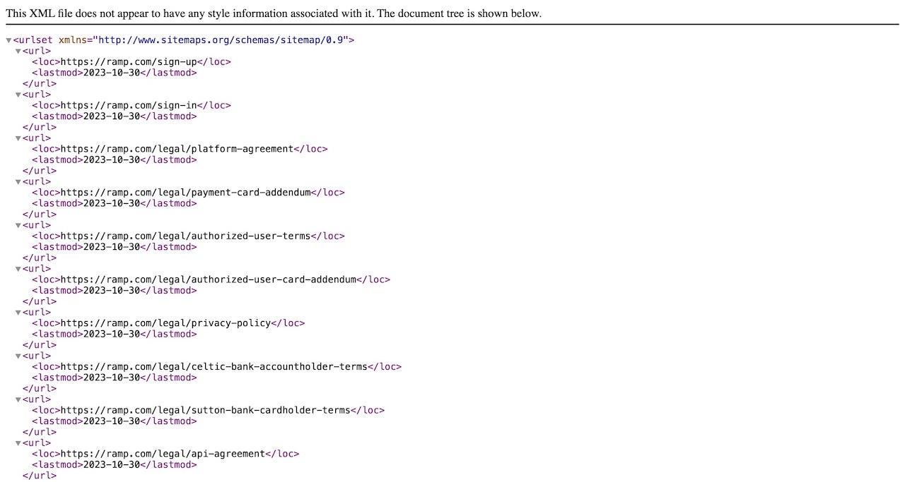Example sitemap structure from Ramp illustrating simple site architecture