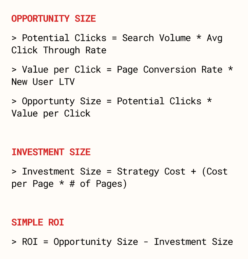 Formulas for turning comparison page traffic into expected revenue and ROI