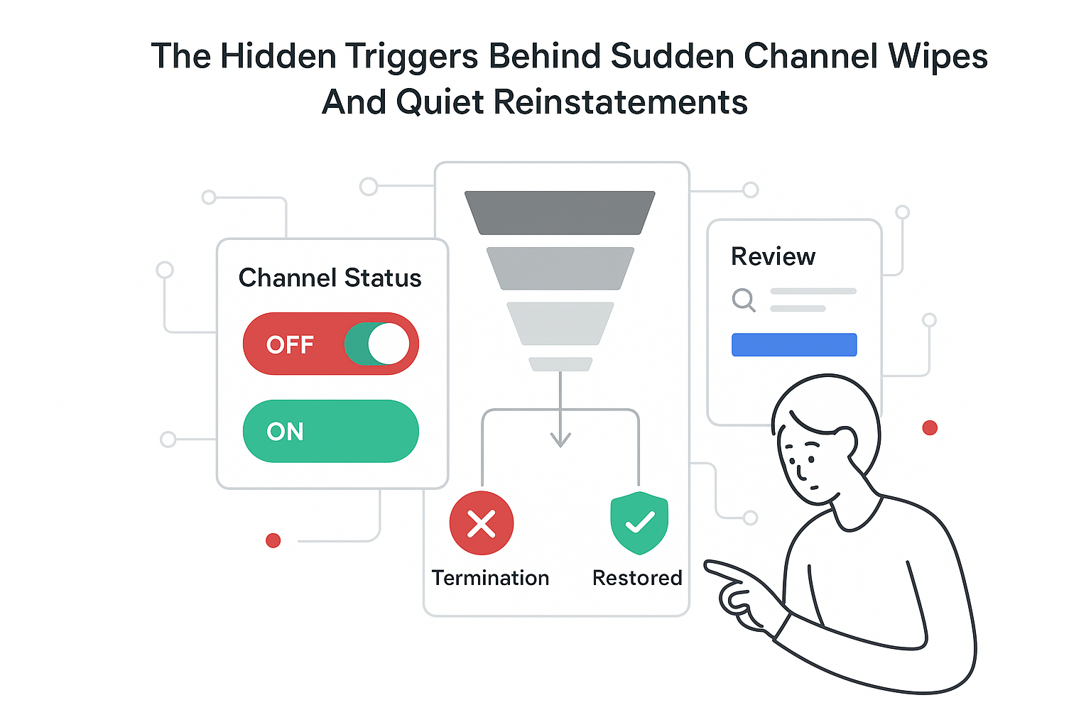Minimalist risk control dashboard with half shifted toggle funnel splitting to termination and restored icons