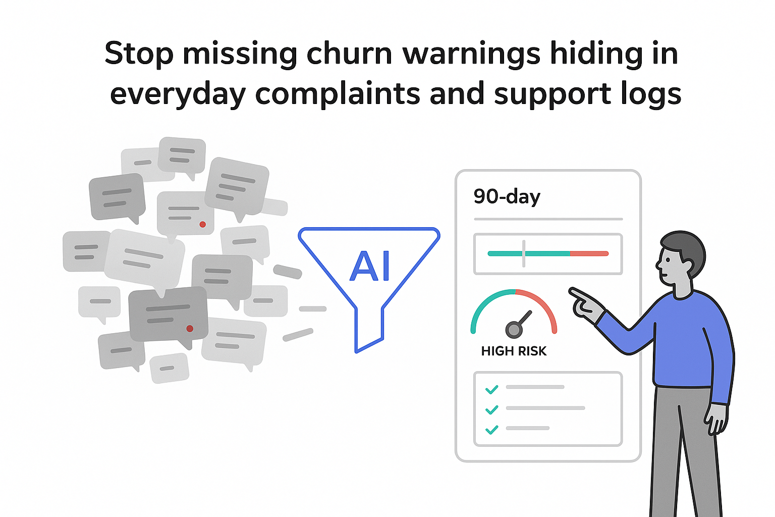 AI reveals hidden churn risk in messy feedback and support logs dashboard