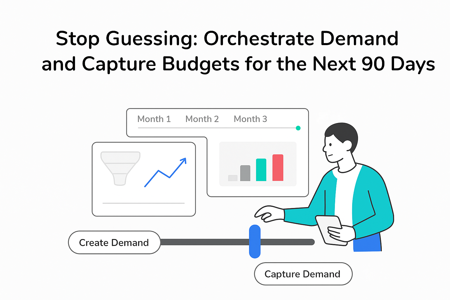 Minimalist marketing vector UI 90 day budget slider split between create demand and capture demand