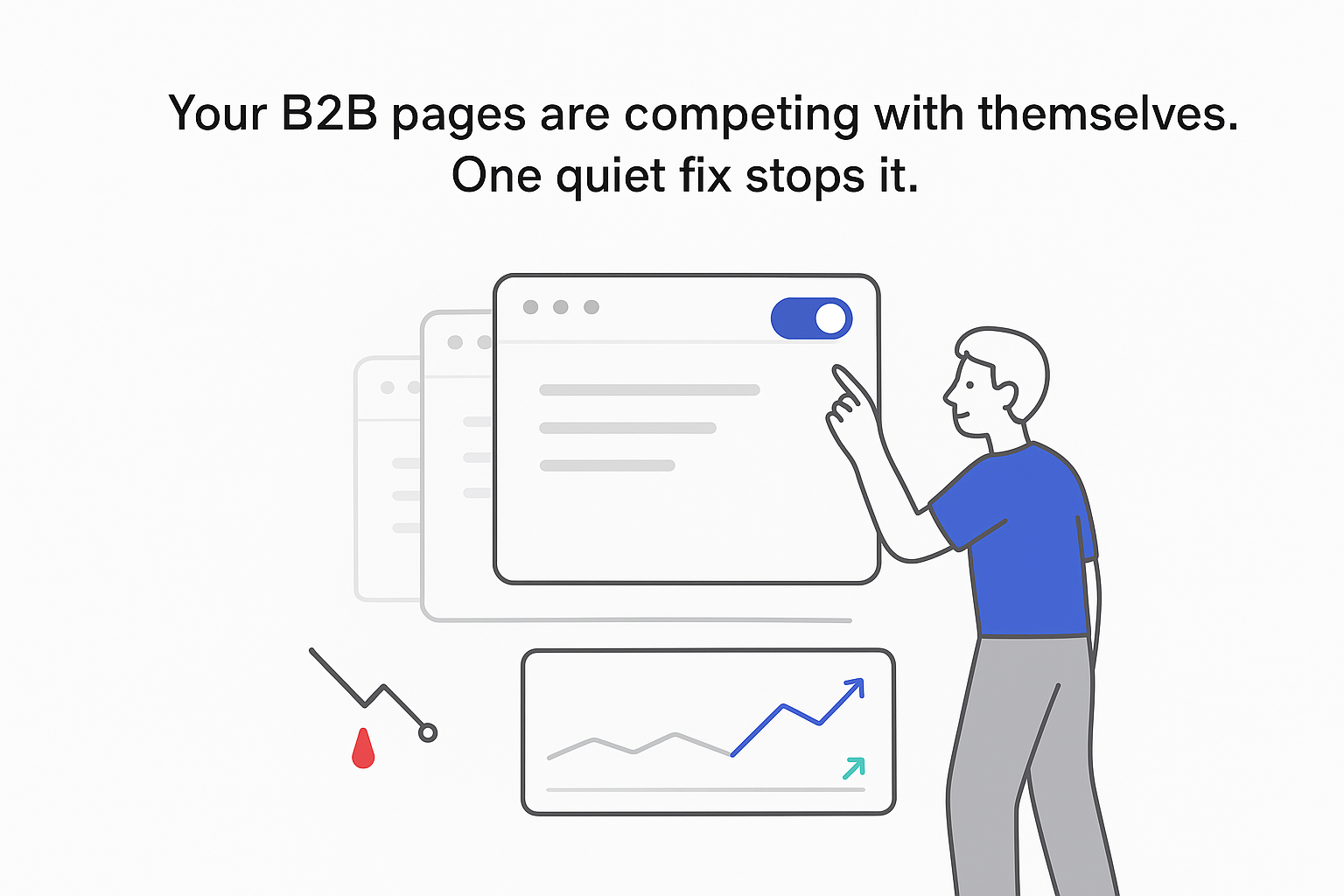 Minimalist browser page cards canonical toggle on analytics improving leak drip crossed out character tapping