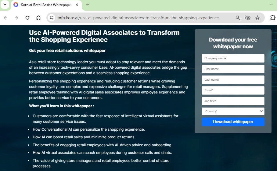 Whitepaper download page example used for sales enablement
