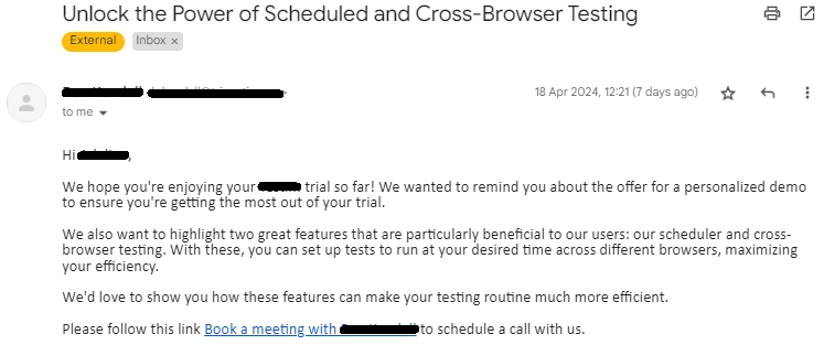 Follow-up email example used as a sales enablement asset