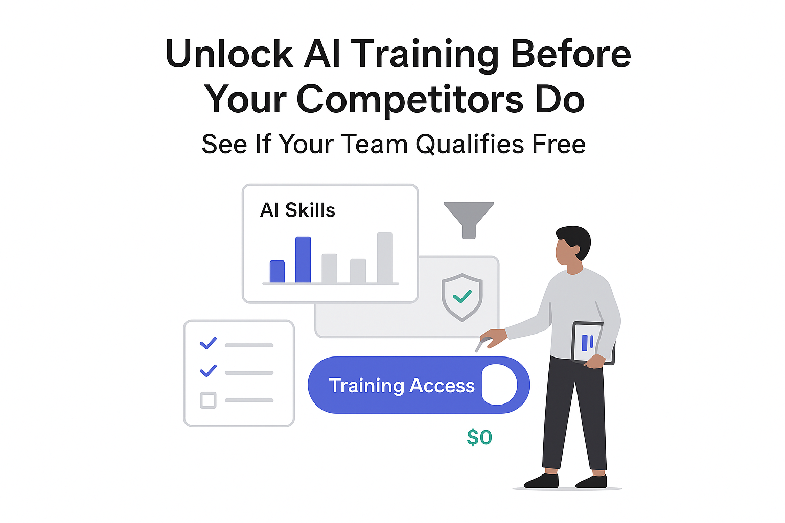 Minimalist tech illustration of AI training dashboard with toggle set to on showing free access