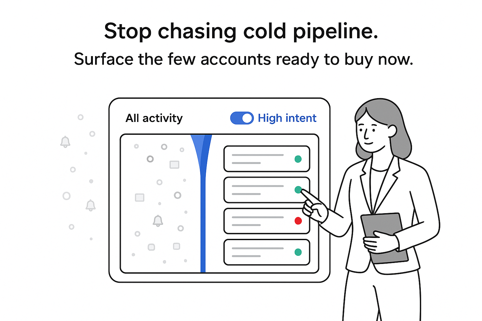Minimalist intent dashboard filter highlighting accounts ready to buy