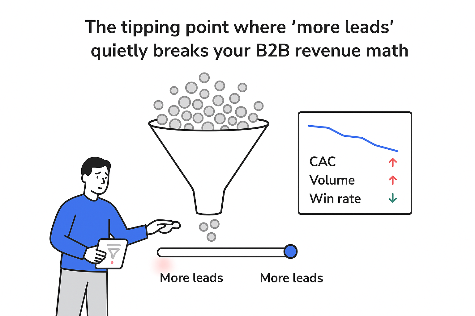 B2B sales funnel spilling many leads into few deals with MQL slider and worried manager