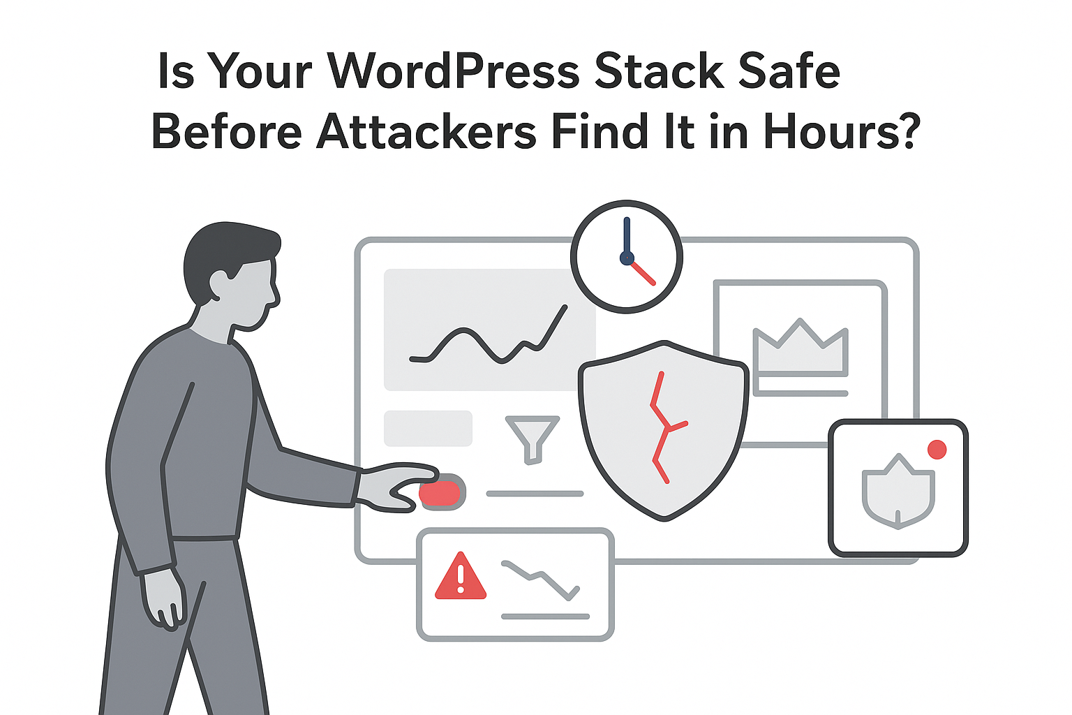 WordPress security dashboard minimalist analytics card cracked shield timer plugin tile user toggling alert