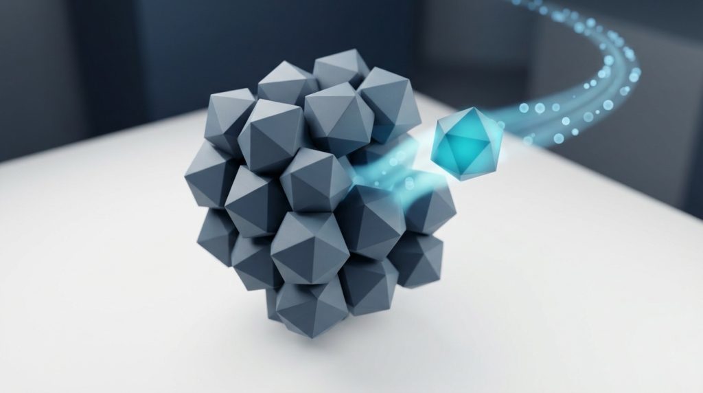 Abstract visualization of breaking free from a crowded market through category design, showing distinct pathways diverging from a congested center