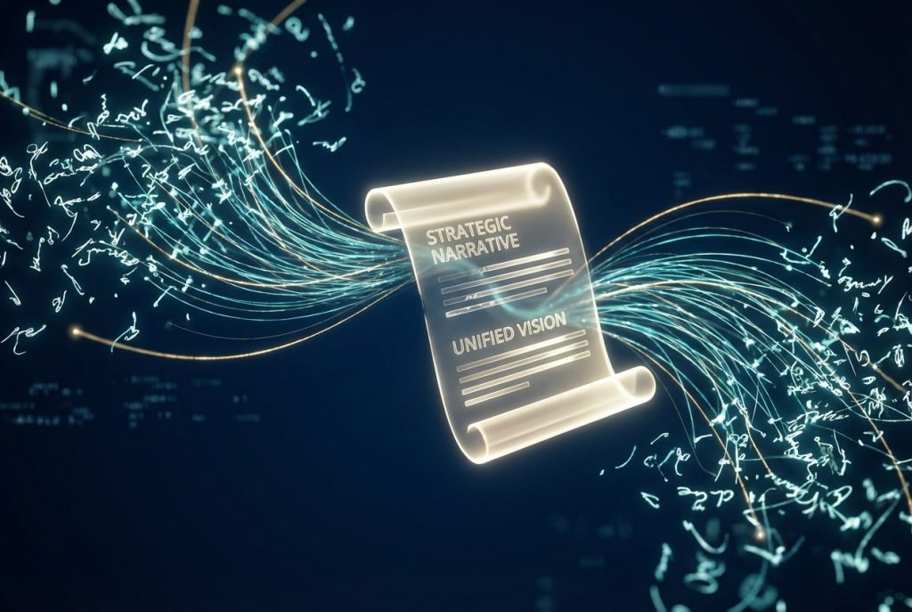 Strategic document creation process showing the development of an 800-1000 word Category POV that becomes a company's constitution