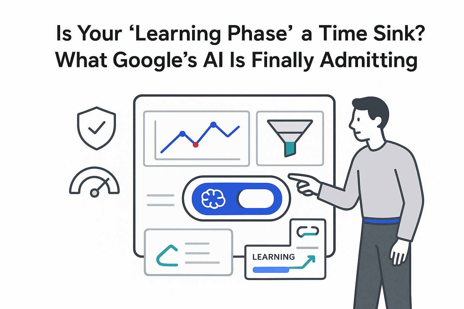 Minimalist AI bidding cockpit dashboard with AI toggle on human pointing learning phase headline