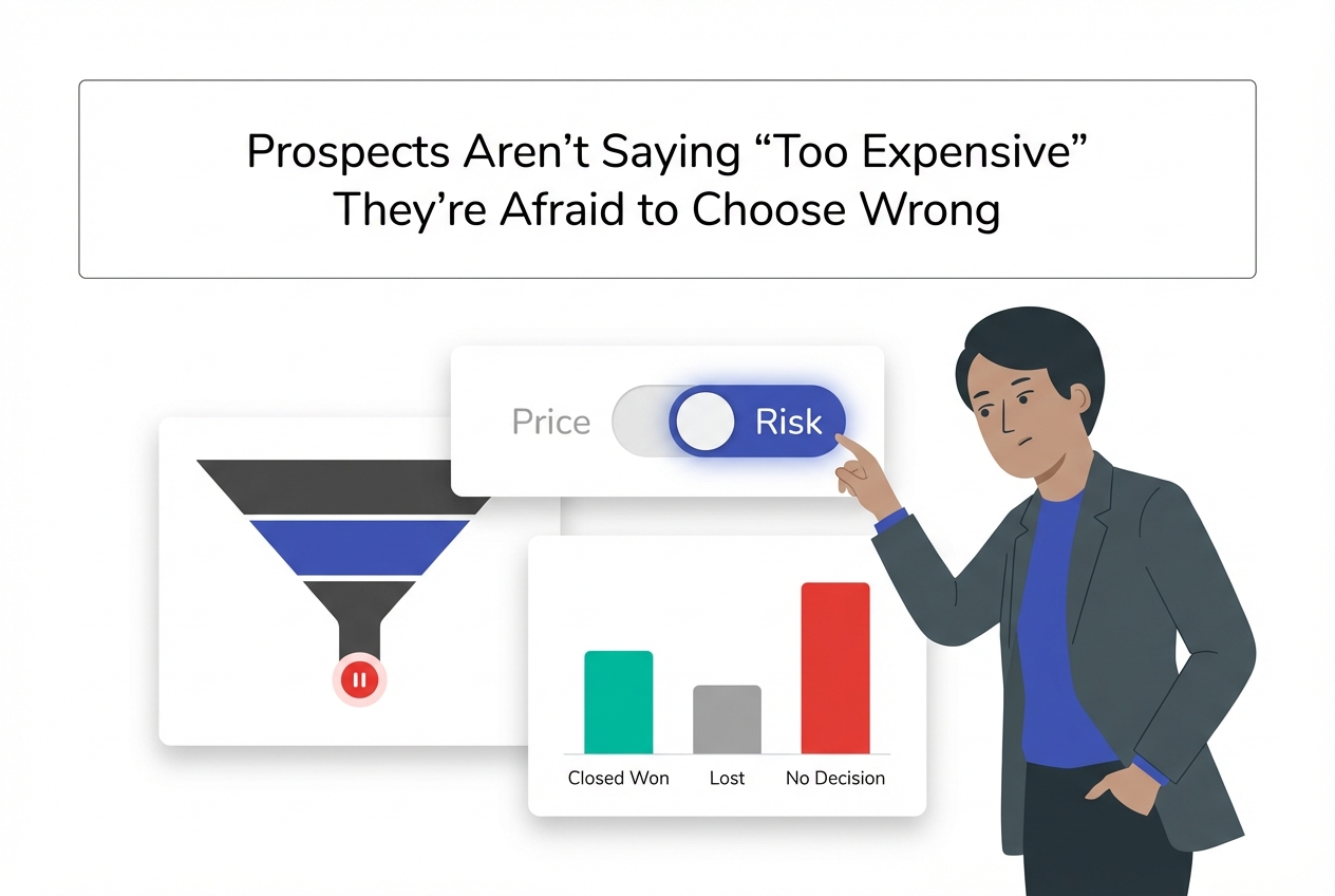 Minimalist vector analytics dashboard with Price Risk toggle funnel chart and red No Decision bar