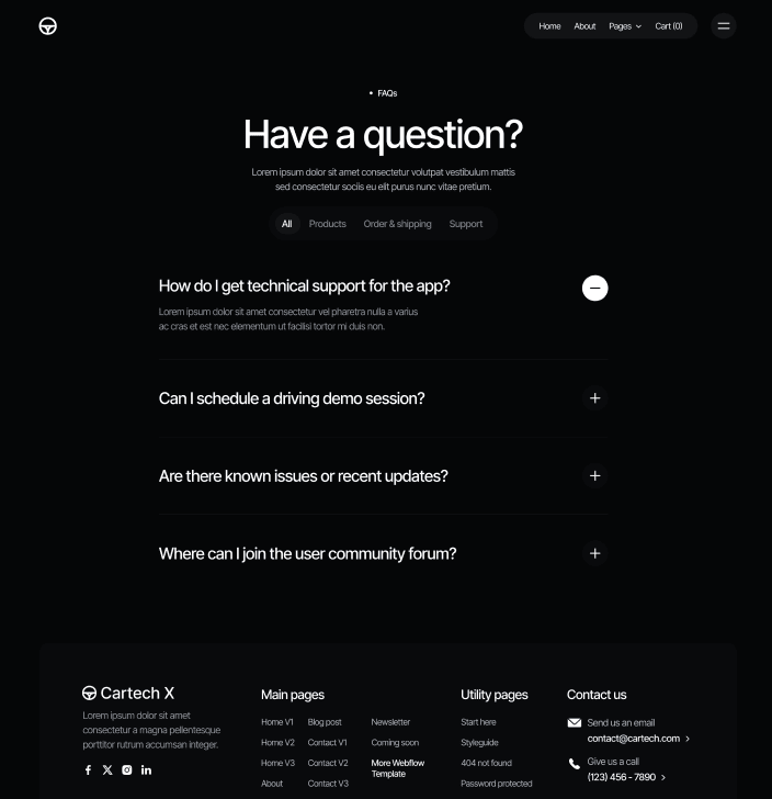 Motorflow - FAQs Main Page - Automotive Webflow Template | BRIX Templates