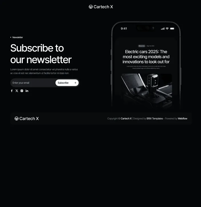 Motorflow - Newsletter Main Page - Automotive Webflow Template | BRIX Templates
