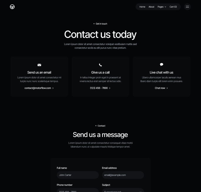 Motorflow - Contact V1 Page - Automotive Webflow Template | BRIX Templates
