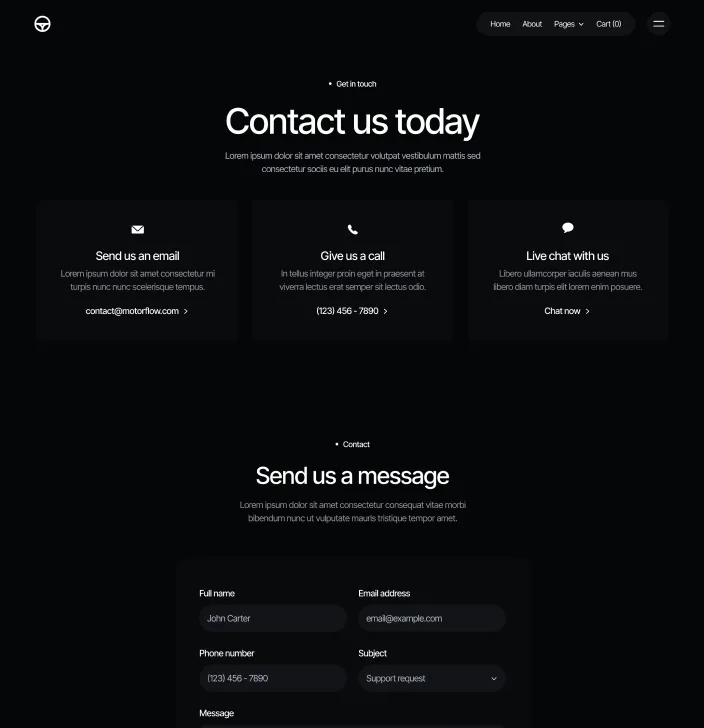 Motorflow - Contact V1 Main Page - Automotive Webflow Template | BRIX Templates
