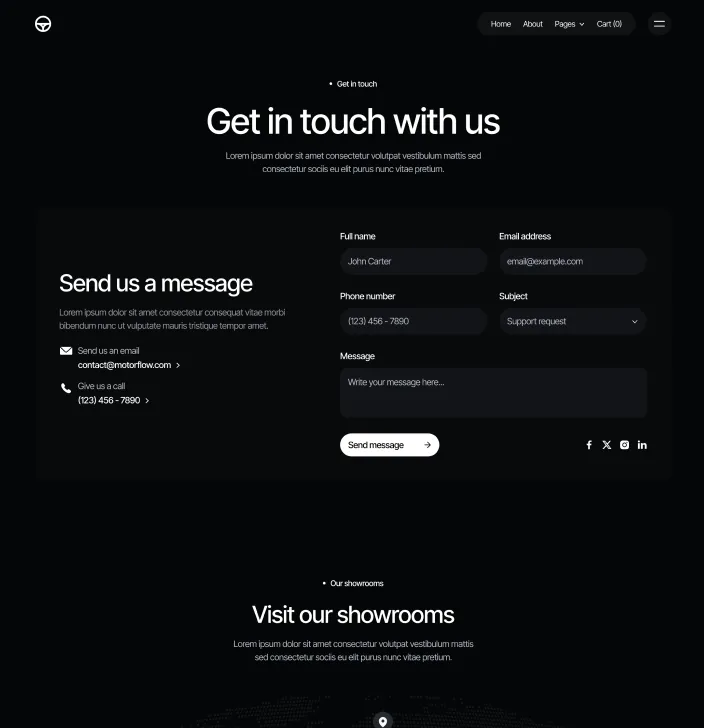 Motorflow - Contact V2 Main Page - Automotive Webflow Template | BRIX Templates
