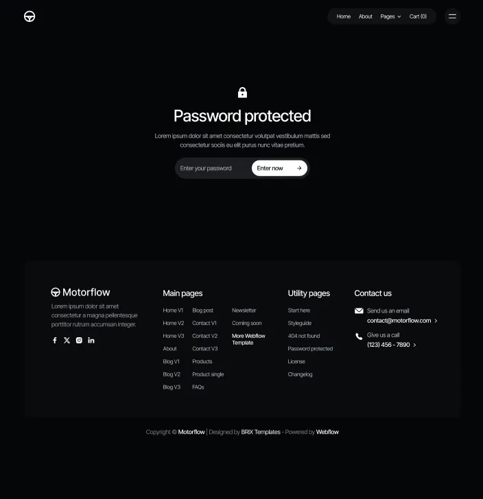 Motorflow - Password Protected Utility Page - Automotive Webflow Template | BRIX Templates