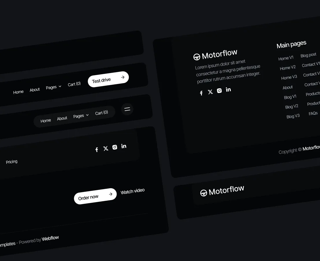 Motorflow - 3 Headers And Footers - Automotive Webflow Template | BRIX Templates
