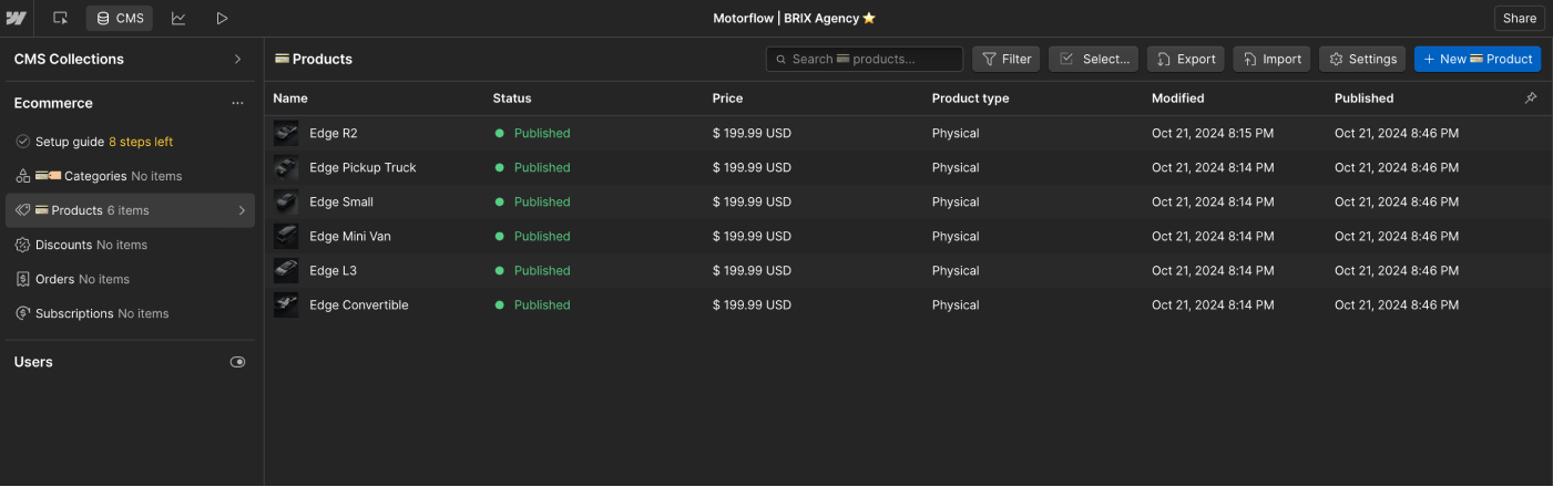 Ecommerce collection - Motorflow - Webflow Template | BRIX Templates