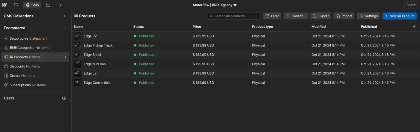Ecommerce collection - Motorflow - Webflow Template | BRIX Templates