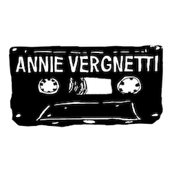 Logo for Annie Vergnettie of a hand-drawn cassette tabe with her name written on the top. 