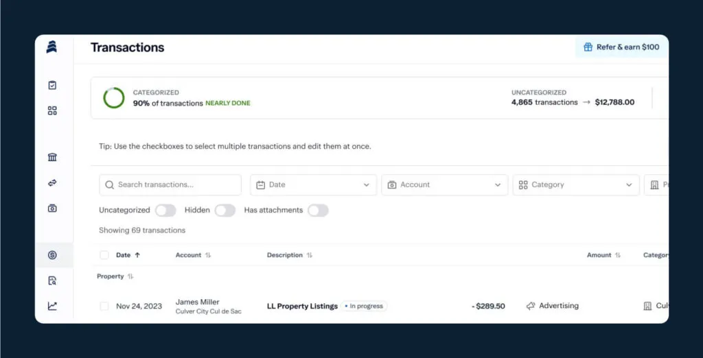 Baselane banking provides precise transaction data