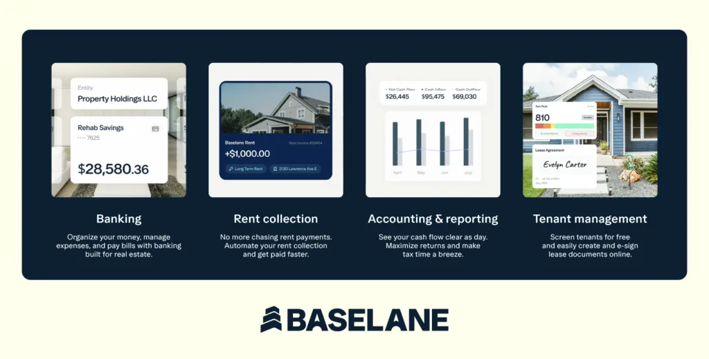 A screenshot of Baselane software, alluding to the topic of the best free property management software.