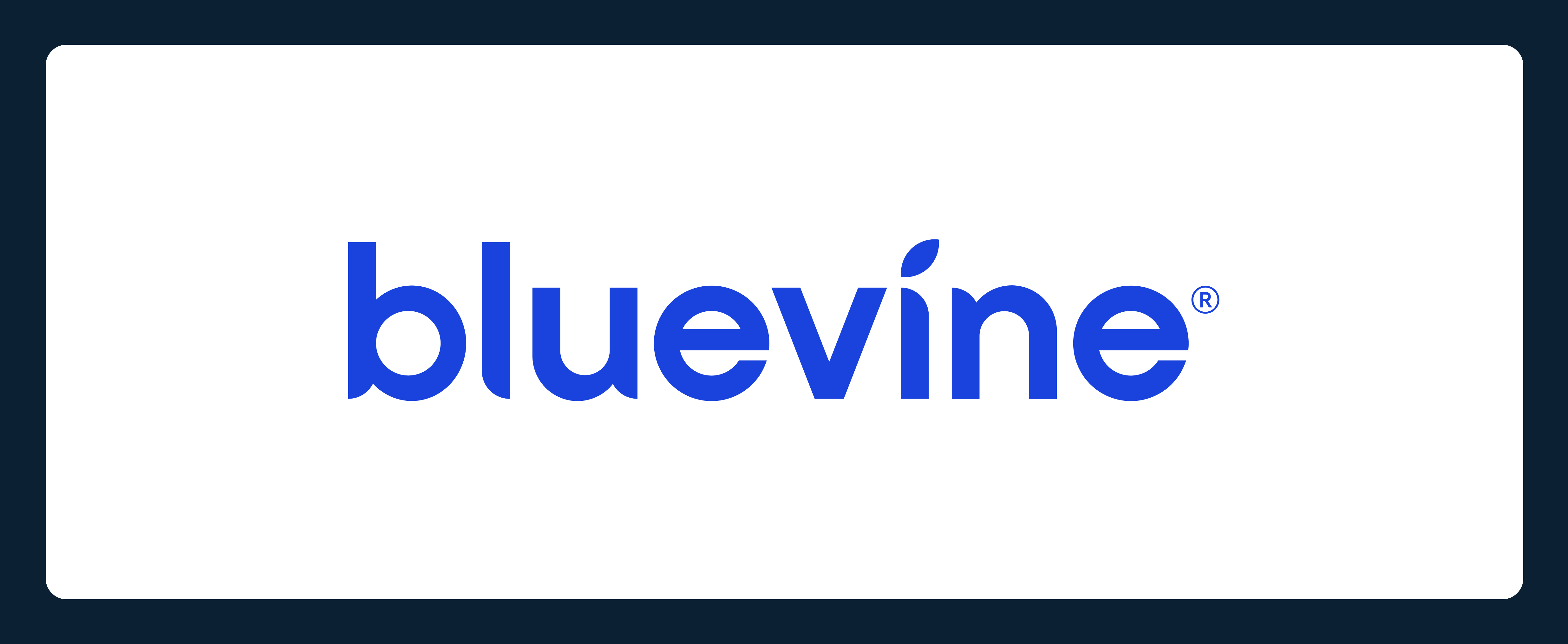 The image displays the logo of Bluevine, featuring the word "bluevine" in lowercase blue letters on a white background, with a small leaf accentuating the 'v' and a dark border surrounding the logo.