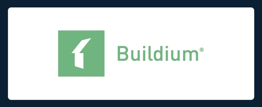 The Buildium logo featuring a green square with a white abstract building icon and the word "Buildium" in green text to the right, on a white background.