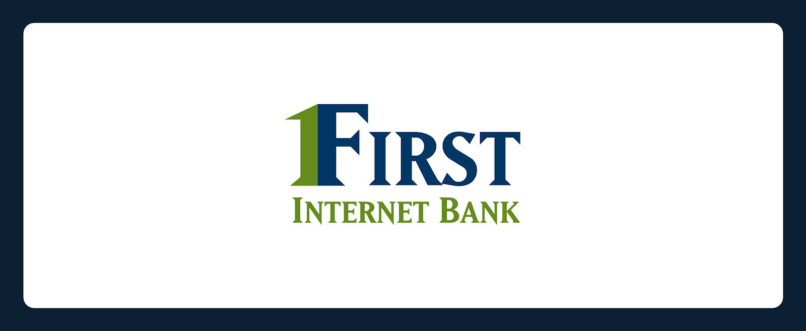 Logo of First Internet Bank with "First" in blue and "Internet Bank" in green on a white background, framed by a dark blue border.