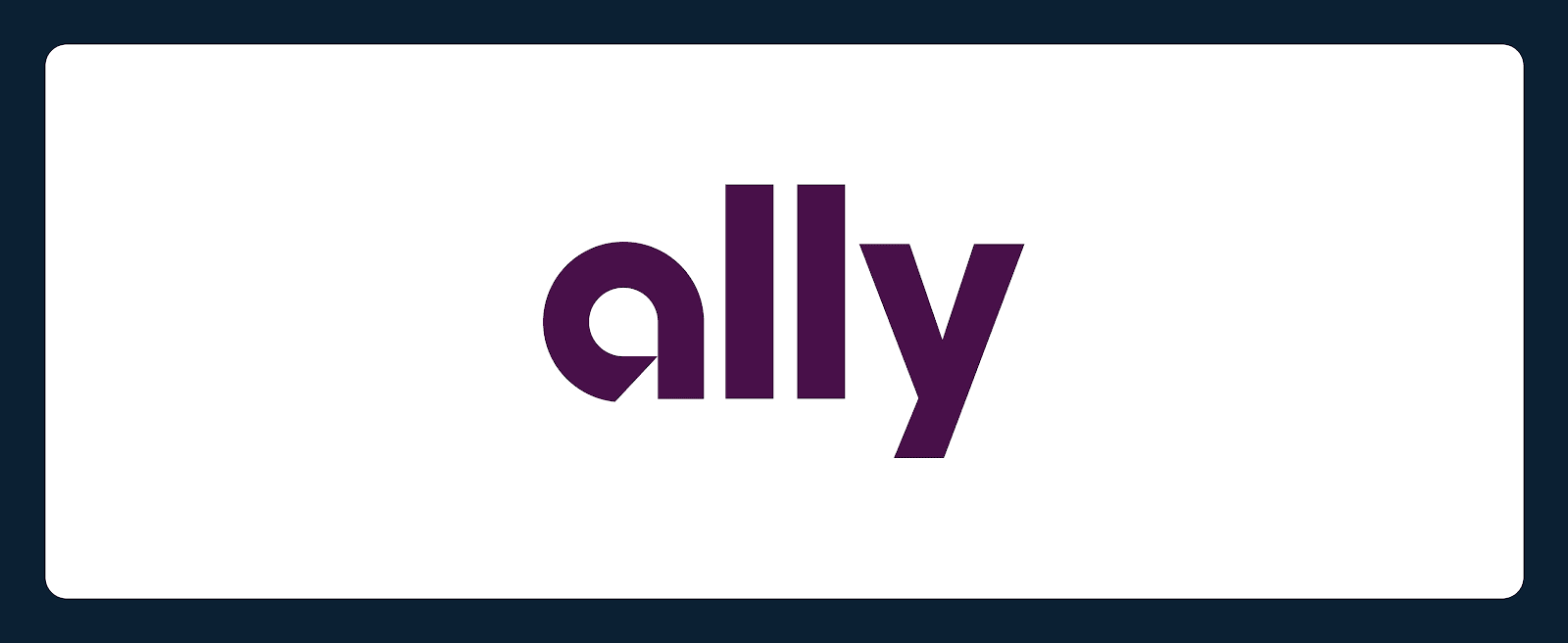 The image features the word "ally" written in bold, lowercase letters with a purple color against a plain white background, surrounded by a dark blue border.