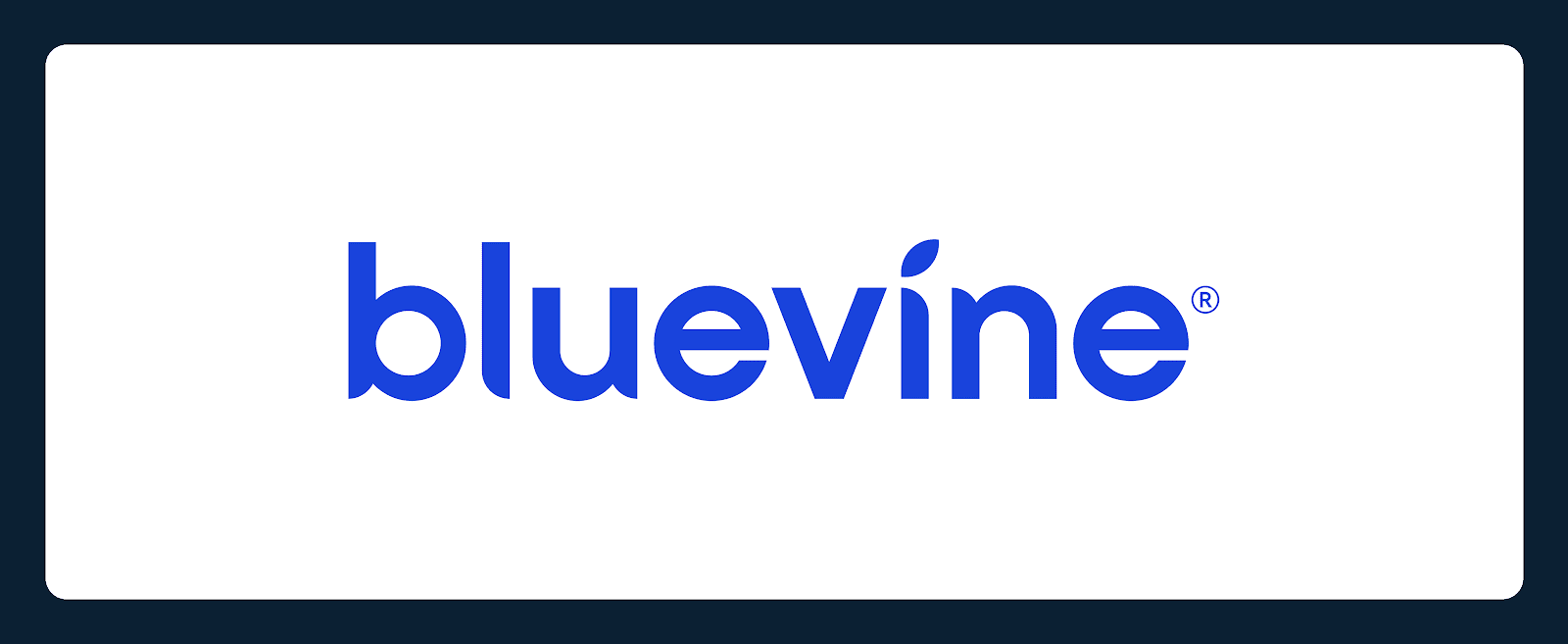 The image displays the logo of Bluevine, featuring the word "bluevine" in lowercase blue letters on a white background, with a small leaf accentuating the 'v' and a dark border surrounding the logo.