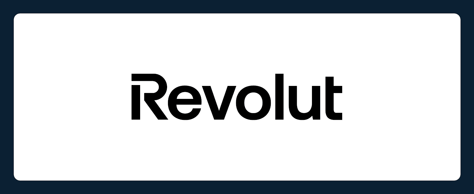 The image shows the Revolut logo in black text centered on a white background with a dark border.