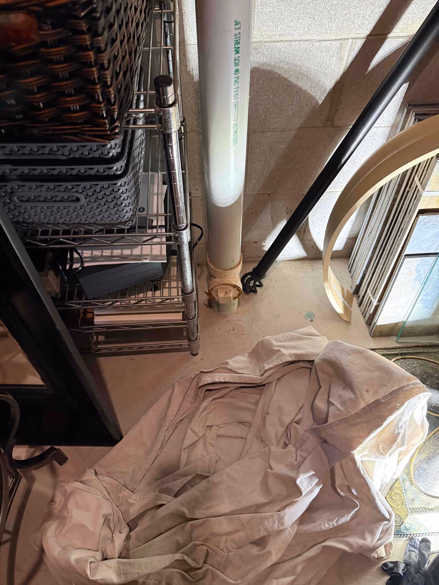 PVC sewer cleanout access point in an Eden Prairie home basement, prepped for a scope camera inspection