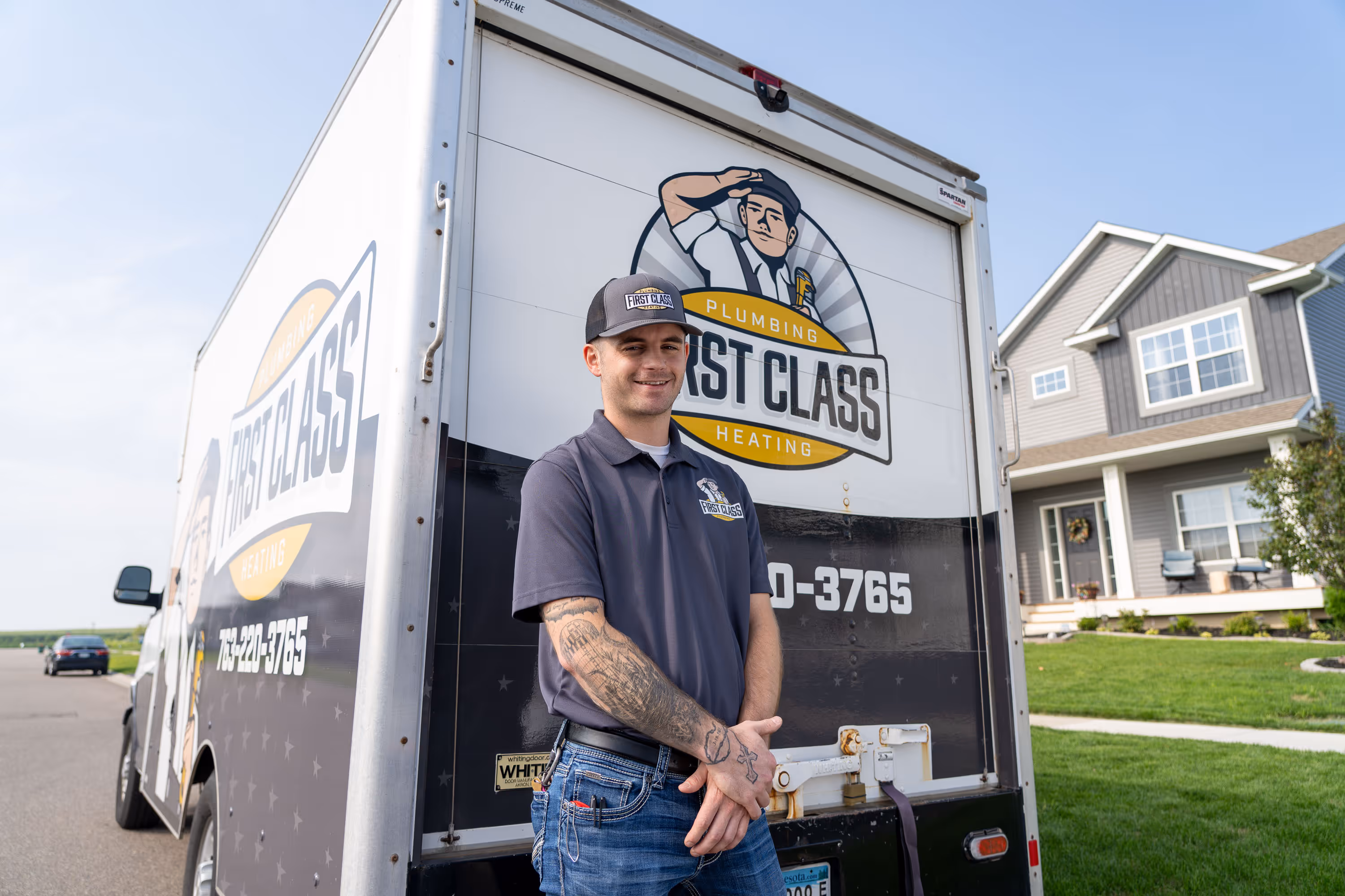 First Class Plumbing owner Dan Pieper in front of the company truck